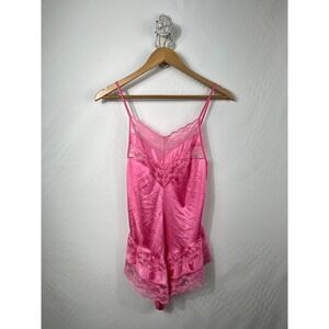 VTG Texsheen Lingerie Bodysuit Sz Medium Pink Lace Romantic Feminine Sexy Dainty